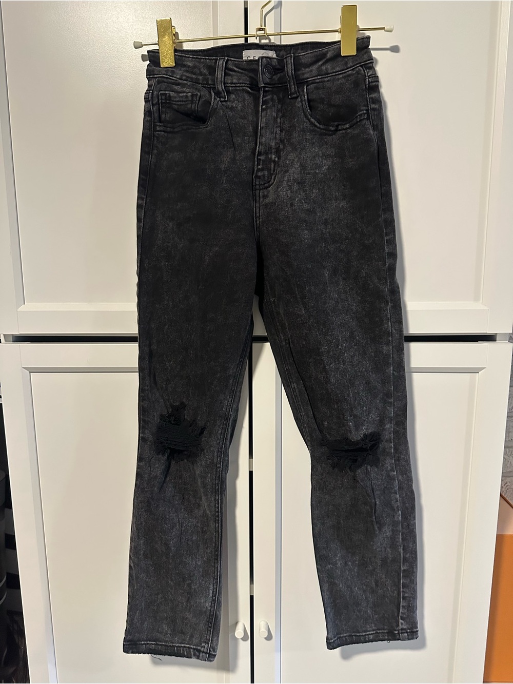 Cello High-Rise Black Washed Distressed Jeans